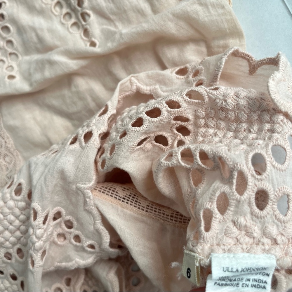 Ulla Johnson Pale Pink Maryse Blouse Size 6 100% Cotton Eyelet Boho Top - Picture 4 of 6
